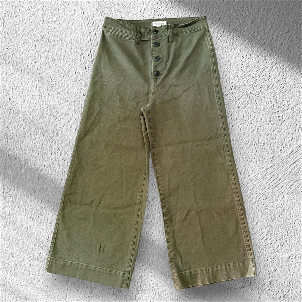 Madewell | Women's Petite Green Emmett Wide-Leg Crop Pants Button-Front | 29
